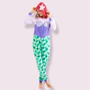 Disney Princess Ariel Mermaid Onesie Cozy Plush Blanket Pajama Pants Suit